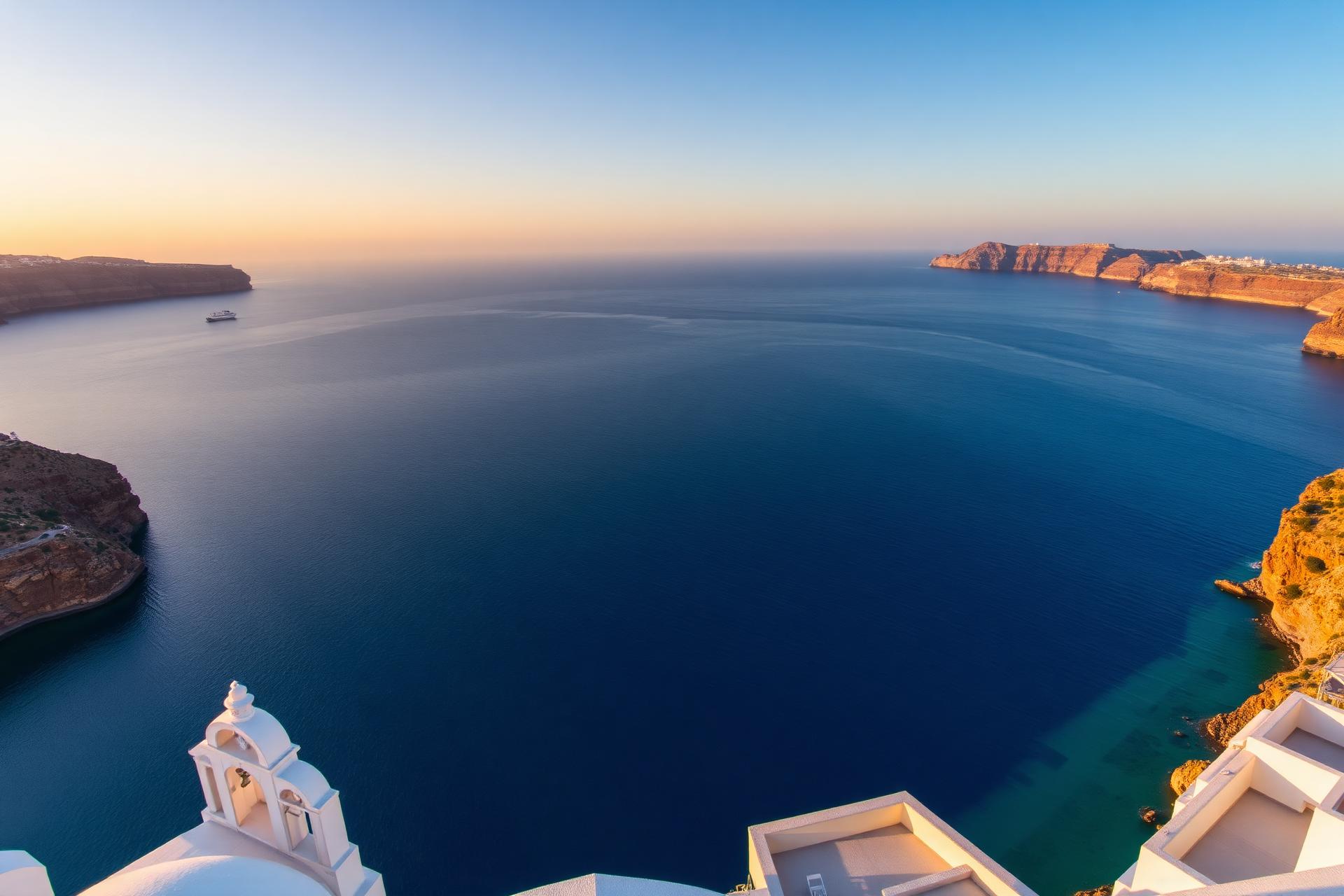 Aerial view of a Mediterranean cliffside at golden hour